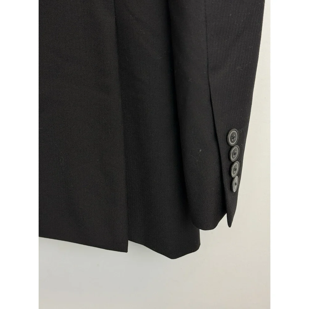 Egara Mens‎ 42L Black 100% Wool Blazer Slim Fit Classic Suit Jacket Sport Coat
